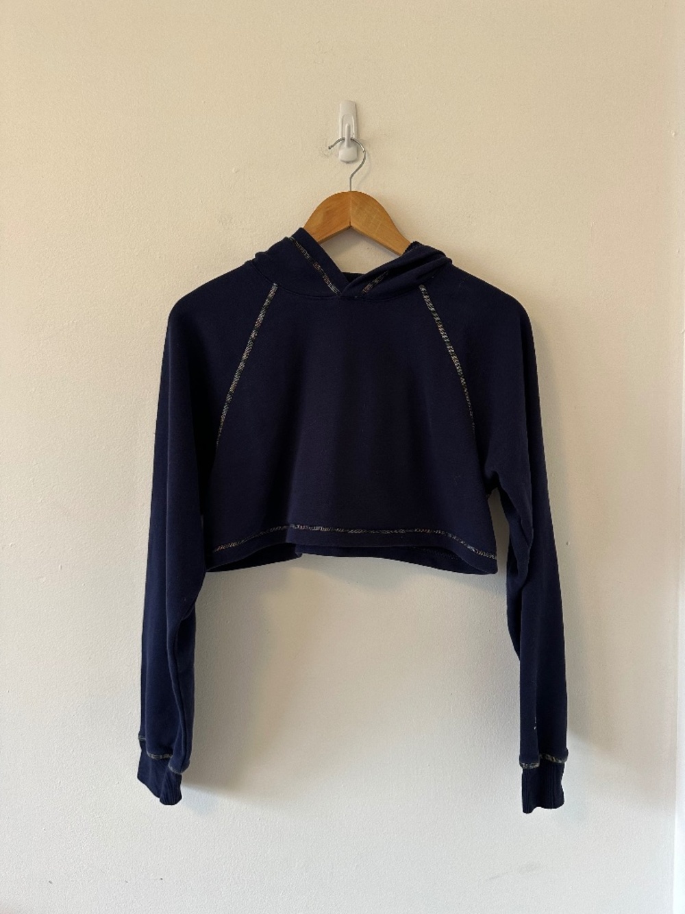 Something Navy x Bandier Blue Cropped Hooded Sweatshirt | Size Small